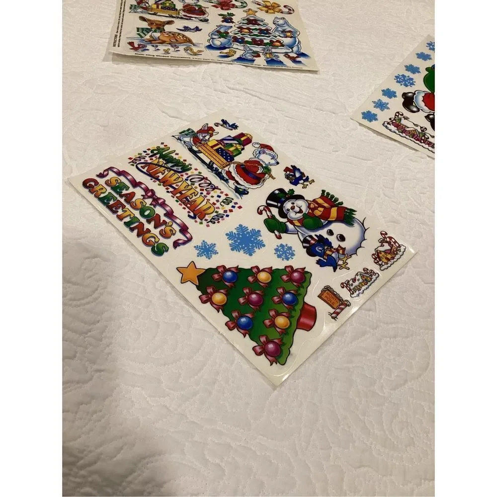 Vintage 3 Sheets of Christmas Static Cling Window Decoration